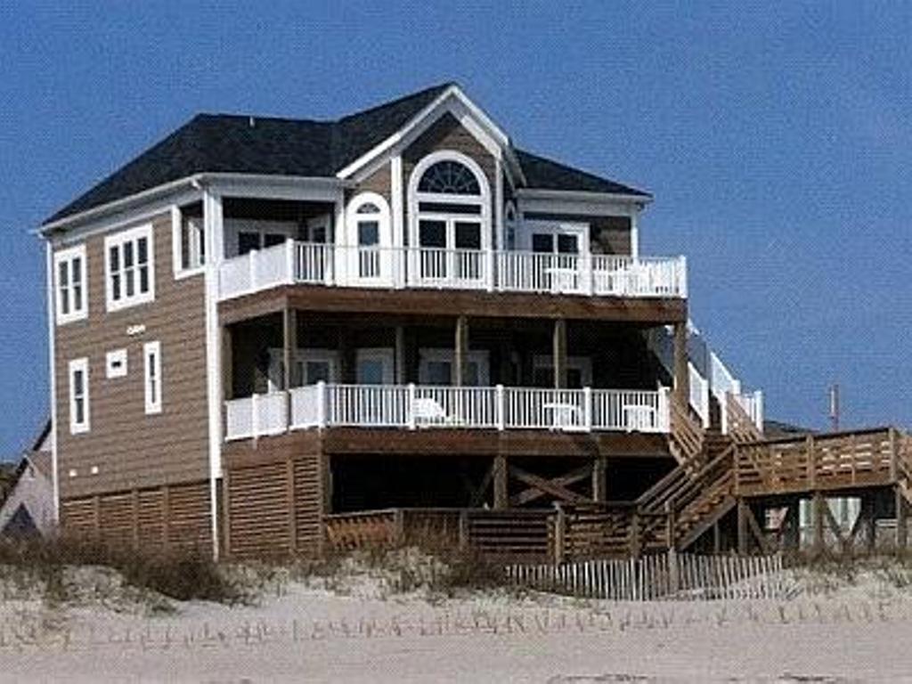 Oceanfront view of A Pirates Life ... taken from the Beach Side - vacation rental home at Ocean Isle Beach NC